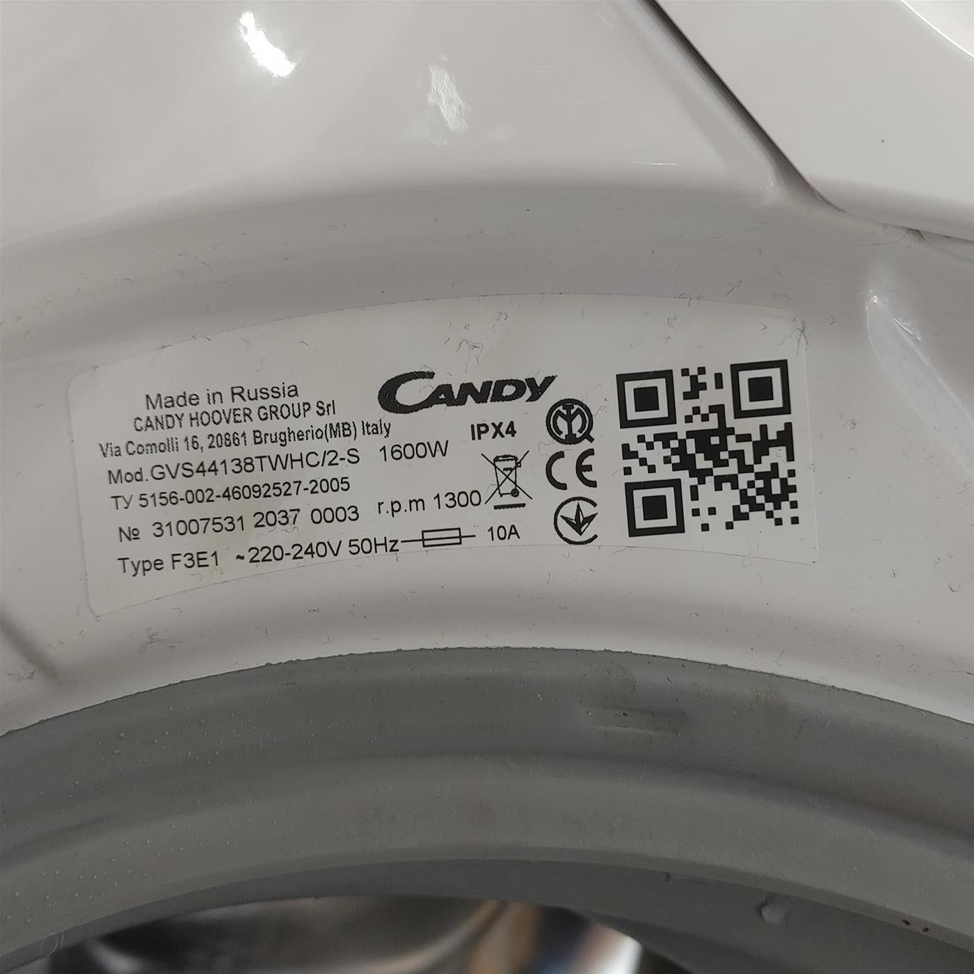 Lavatrice Candy GVS44138TH3/2-01 Caricamento frontale 8 kg 1300 Giri/min Bianco