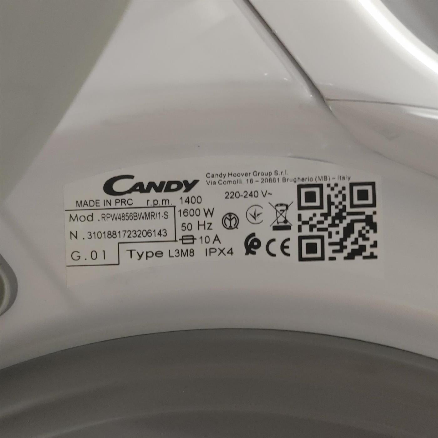 Lavasciuga Candy RapidÓ PRO RPW4856BWMR/1-S Libera Installazione Caricamento Frontale Bianco