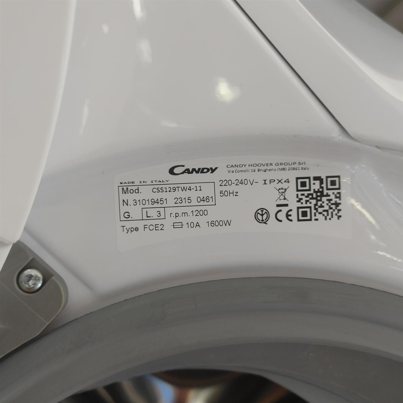 Lavatrice Candy Smart CSS129TW4-11 Carica frontale 9 kg 1200 giri Bianco