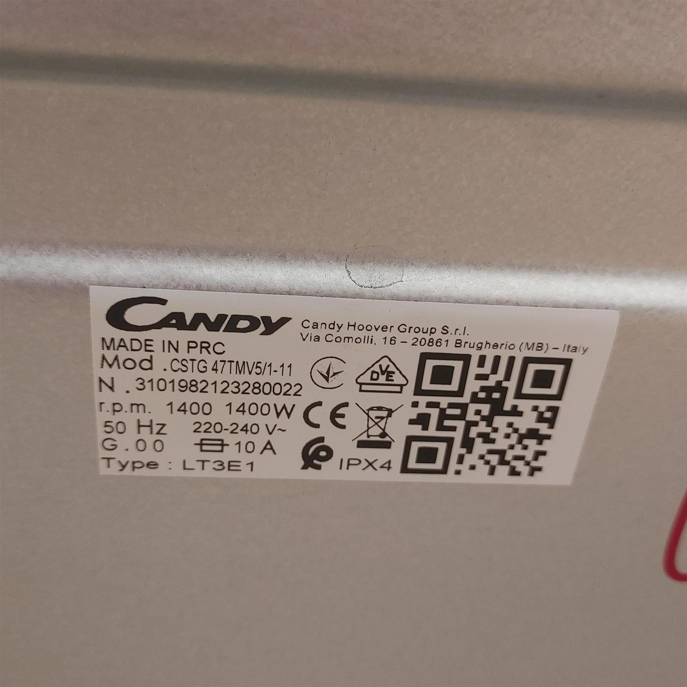 Candy Smart Inverter CSTG 47TMV5/1-11 lavatrice Caricamento dall'alto 7 kg 1400 Giri/min Bianco