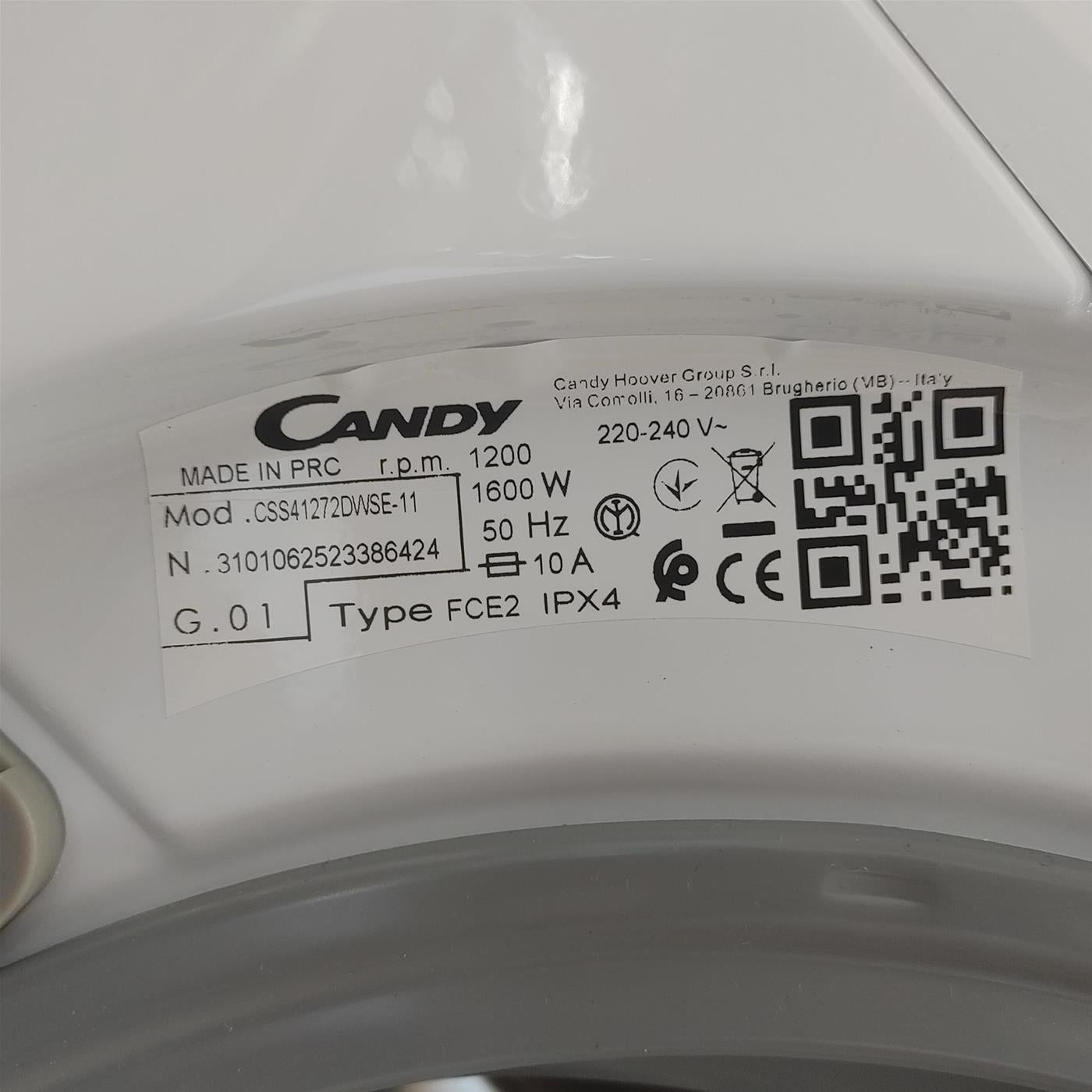 Lavatrice Candy Smart CSS41272DWSE-11 Caricamento frontale 7 kg 1200 Giri/min Bianco