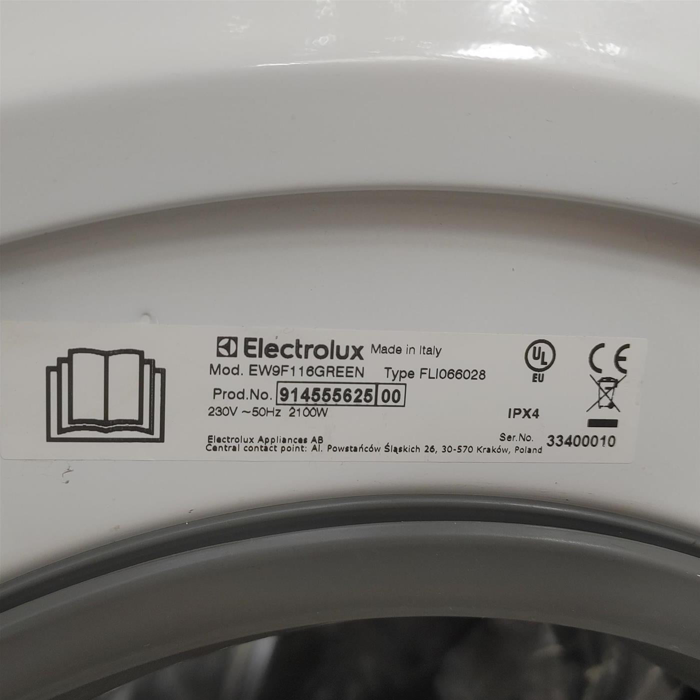 Lavatrice Electrolux EW9F116GREEN Carica frontale 10 kg 1600 giri Bianco