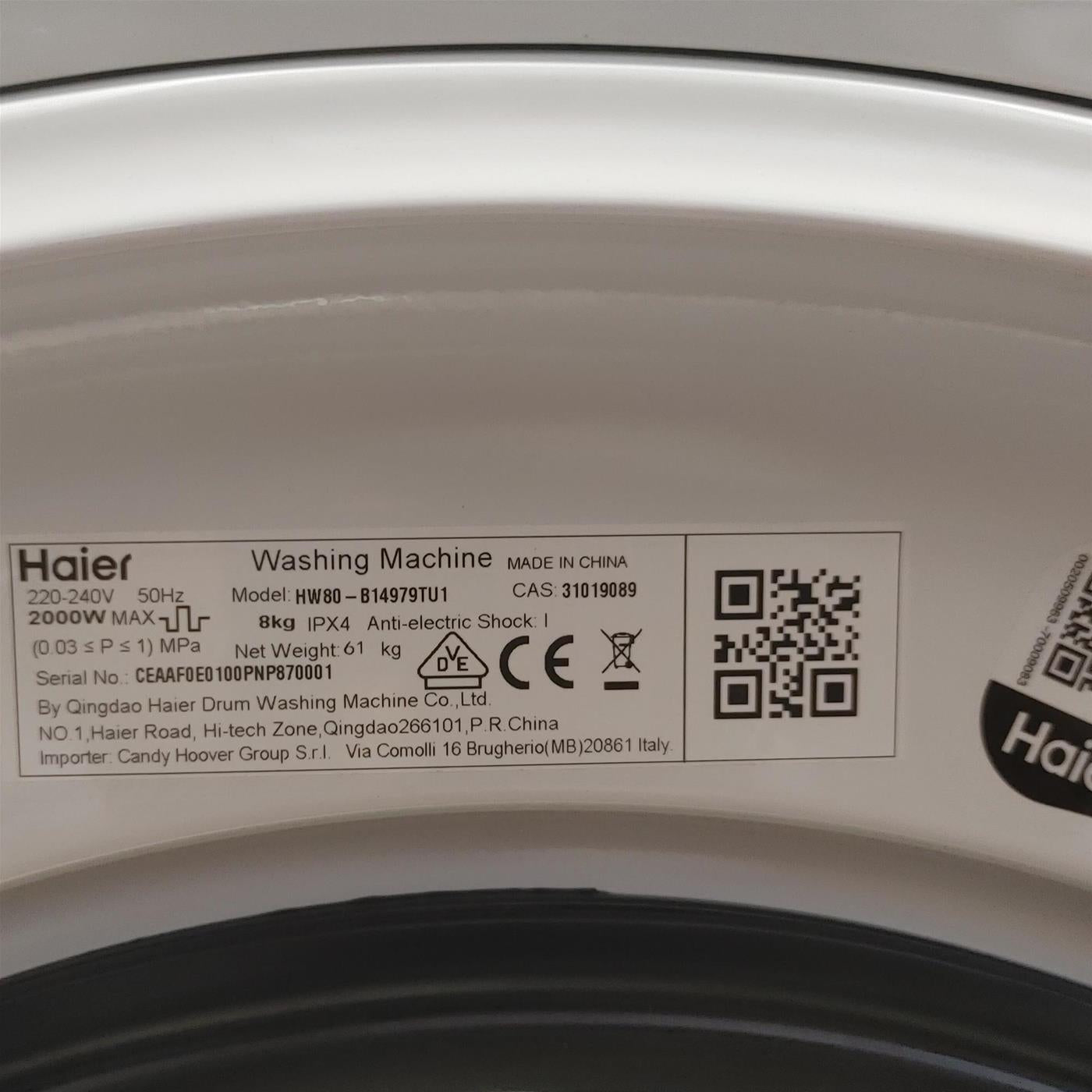 Lavatrice Haier I-Pro Series 7 Plus HW80-B14979TU1 Caricamento frontale 8 kg 1400 Giri/min Bianco