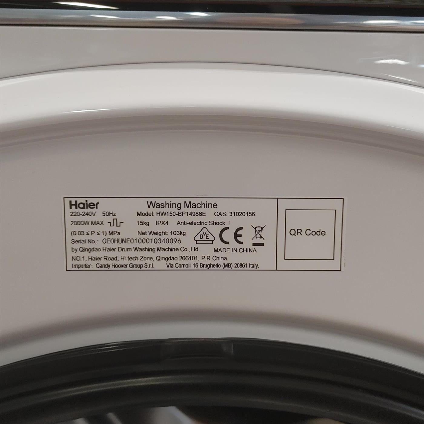 Haier HW150-BP14986EIT lavatrice Caricamento frontale 15 kg 1400 Giri/min Bianco