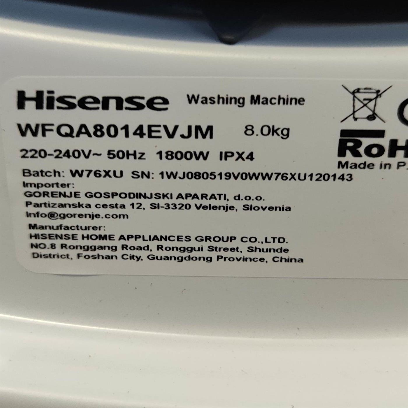 Lavatrice Hisense WFQA8014EVJM Classe A Motore Inverter 8 Kg