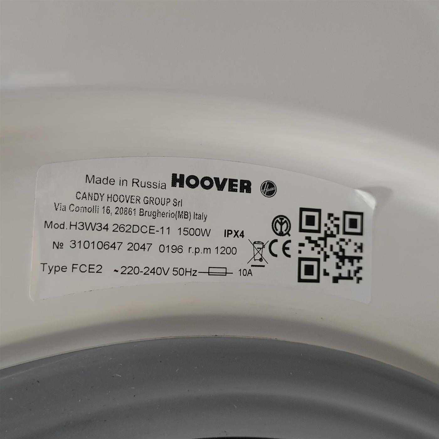 Hoover H-WASH 300 LITE H3W34 262DCE-11 lavatrice Caricamento frontale 6 kg 1200 Giri/min D Bianco