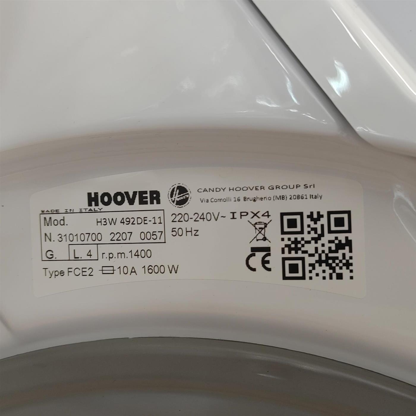 Hoover H-WASH 300 LITE H3W 492DE-11 lavatrice Caricamento frontale 9 kg 1400 Giri/min D Bianco
