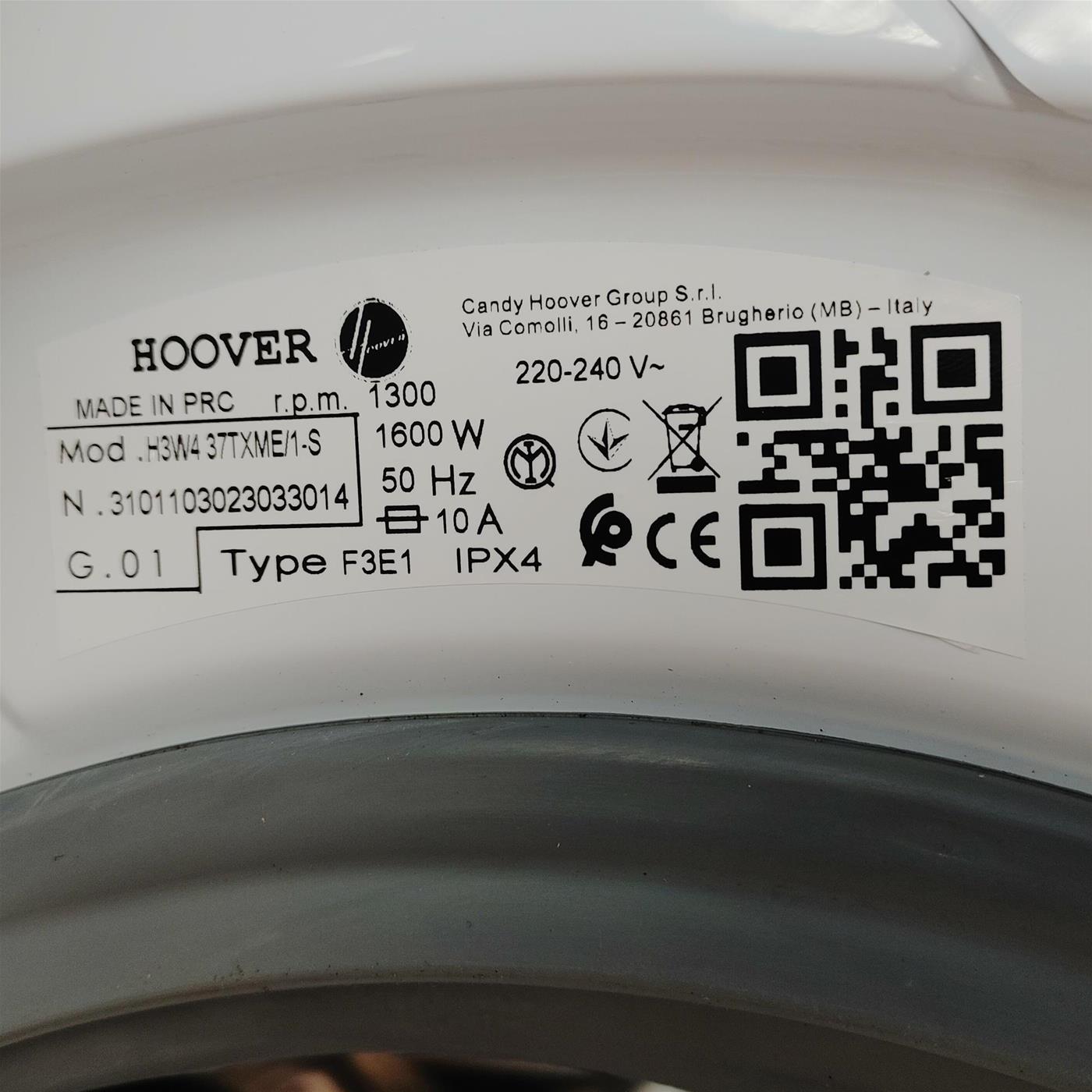 Hoover H-WASH 300 PLUS H3W4 37TXME/1-S lavatrice Caricamento frontale 7 kg 1300 Giri/min A Bianco