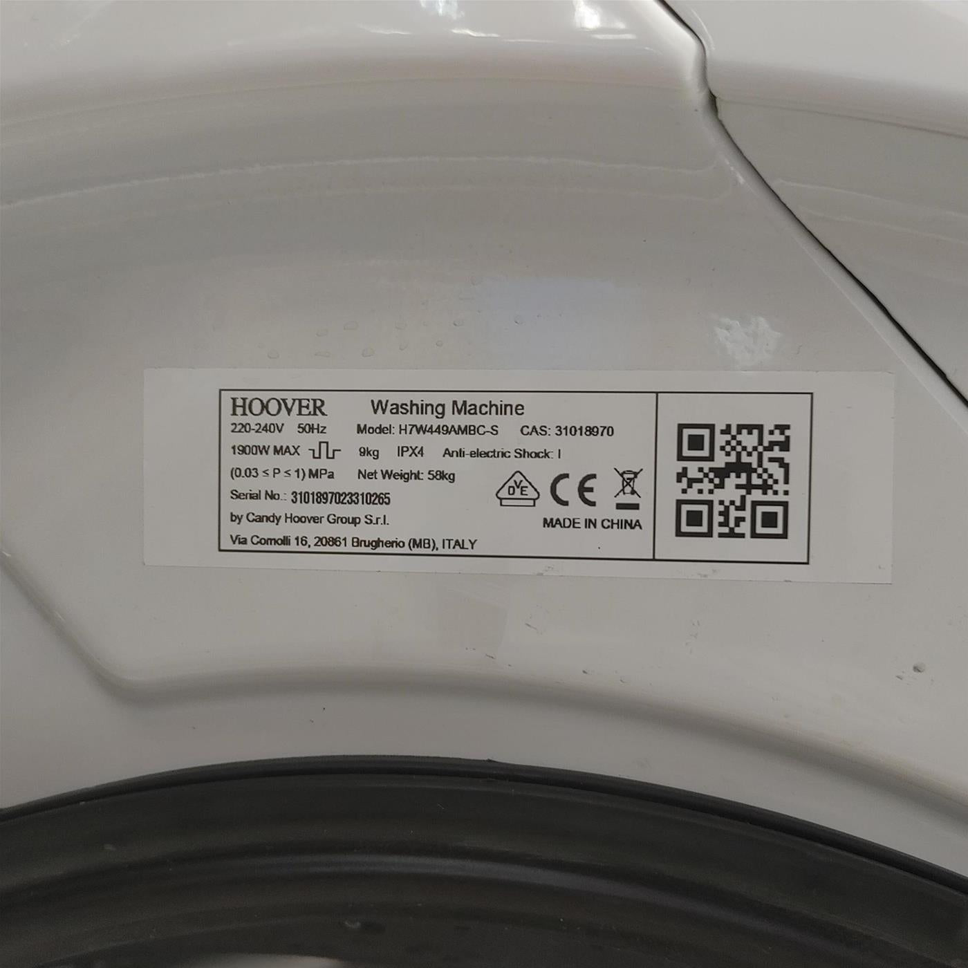 Lavatrice Hoover H-WASH 700 H7W449AMBC-S Carica frontale 9 kg 1400 giri Bianco