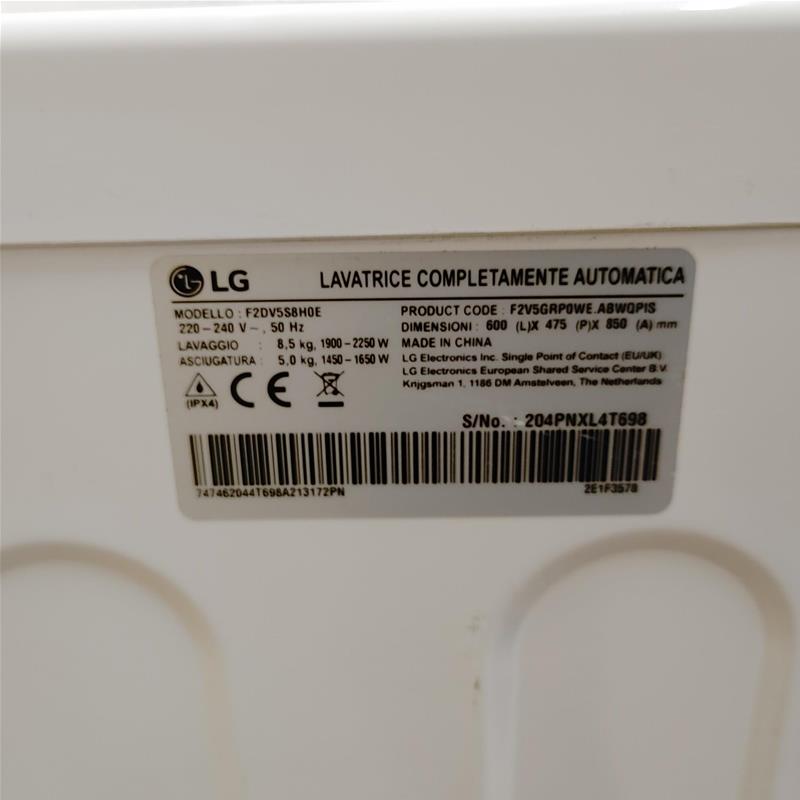 LG F2DV5S8H0E Lavasciuga Slim Intelligente AIDD 8.5/5kg Vapore TurboWash 1200 Giri/min Carica frontale Classe E