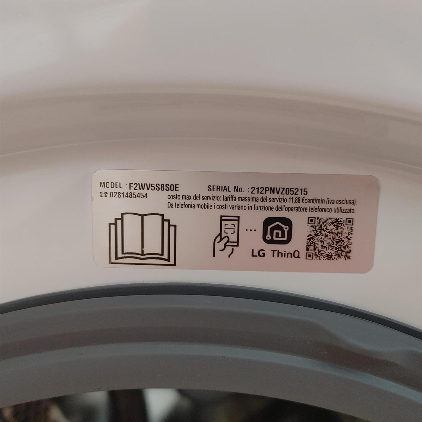 LG F2WV5S8S0E Lavatrice Slim Intelligente AIDD 8.5kg Vapore TurboWash 1200 Giri/min Carica frontale Classe C