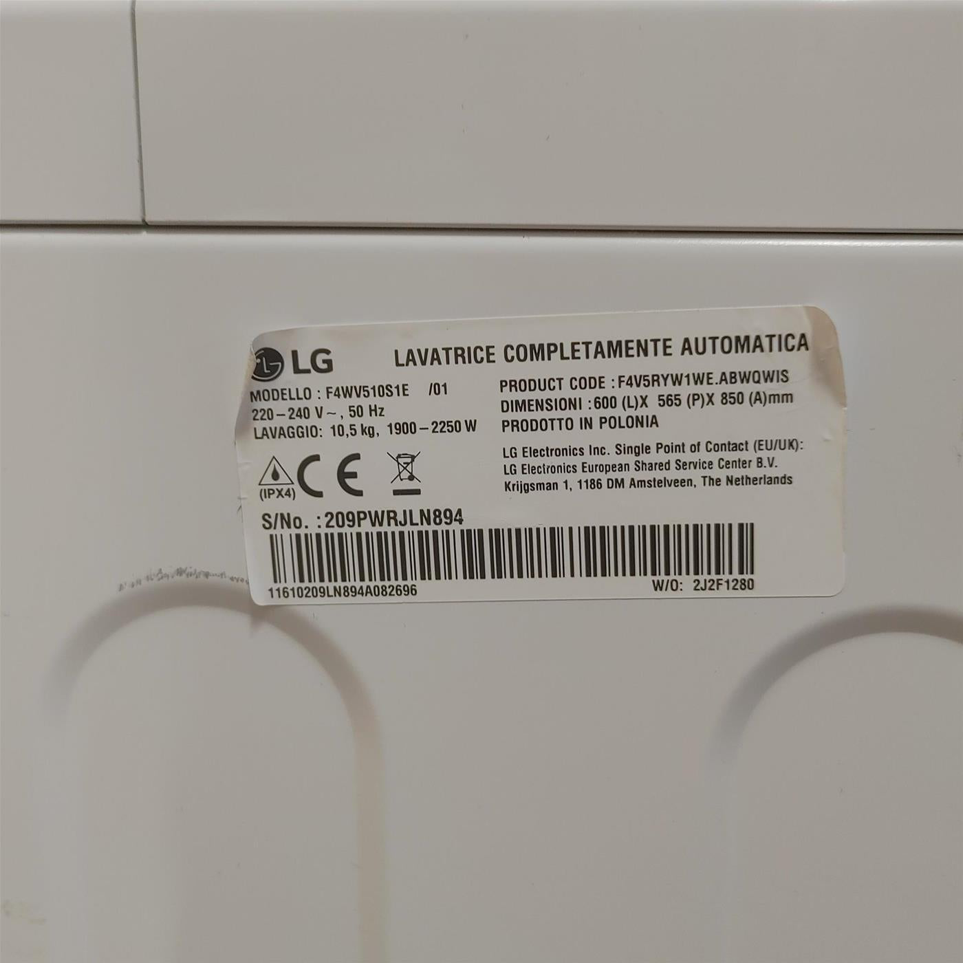 Lavatrice LG F4WV510S1E Caricamento frontale 10,5 kg 1400 Giri/min Bianco
