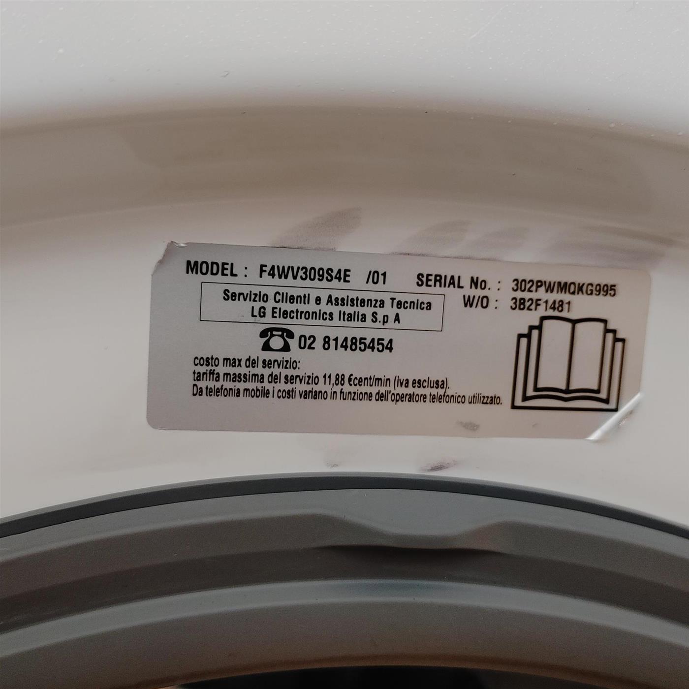 LG F4WV309S4E Lavatrice Intelligente AIDD 9kg Vapore 1400 Giri/min Carica frontale Classe B
