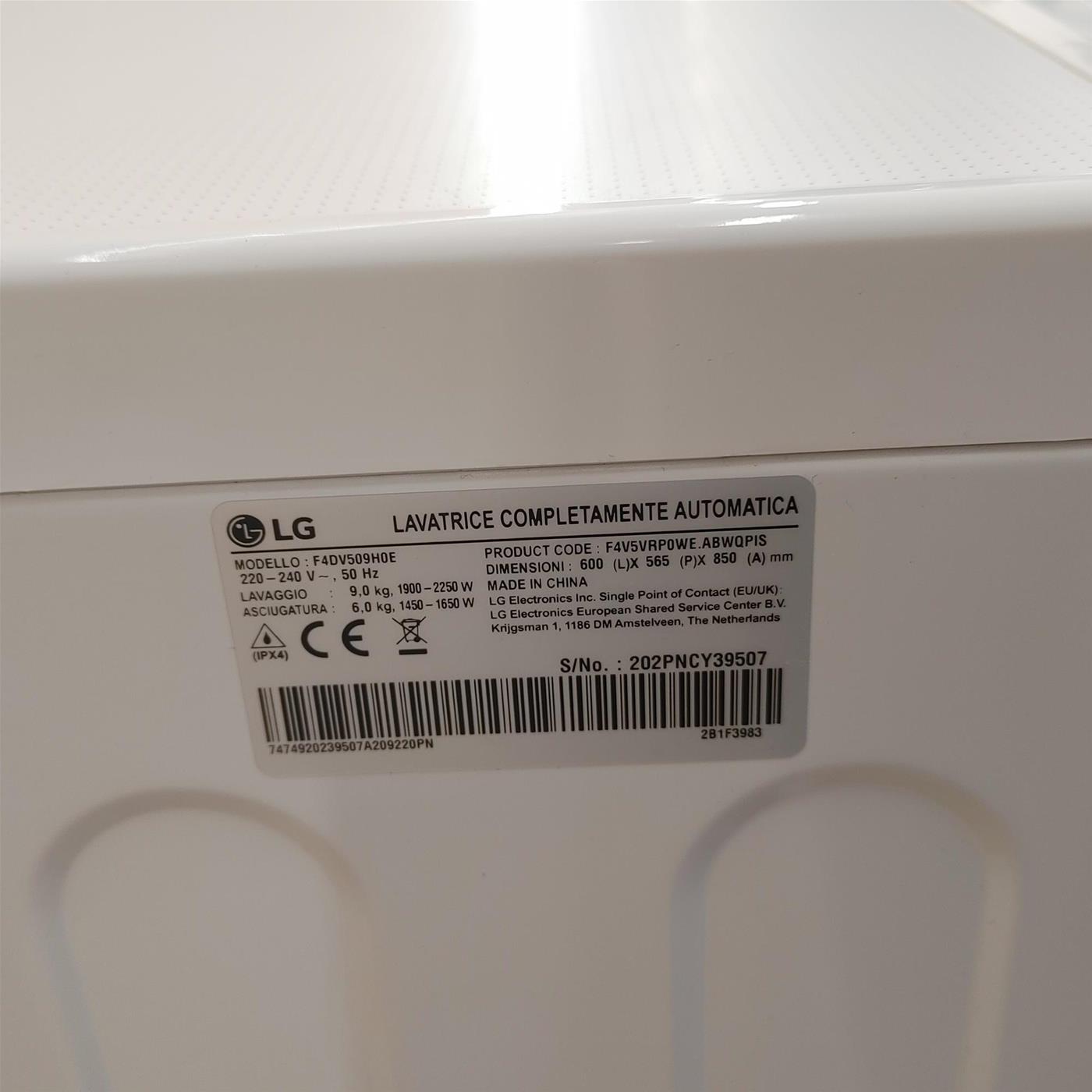 LG F4DV509H0E Lavasciuga Intelligente AIDD 9/6kg Vapore TurboWash 1400 Giri/min Carica frontale Classe E