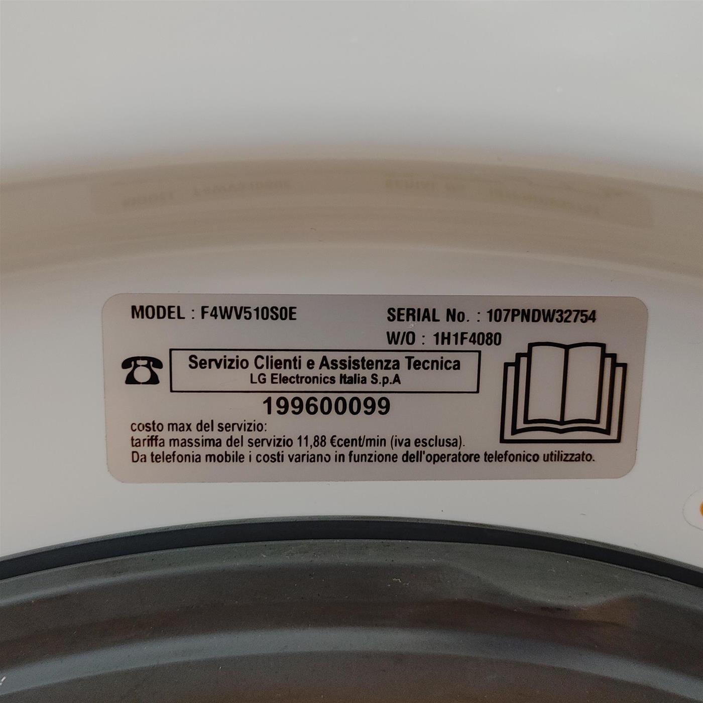 Lavatrice LG F4WV510S0E Caricamento frontale 10,5 kg 1360 Giri/min Bianco