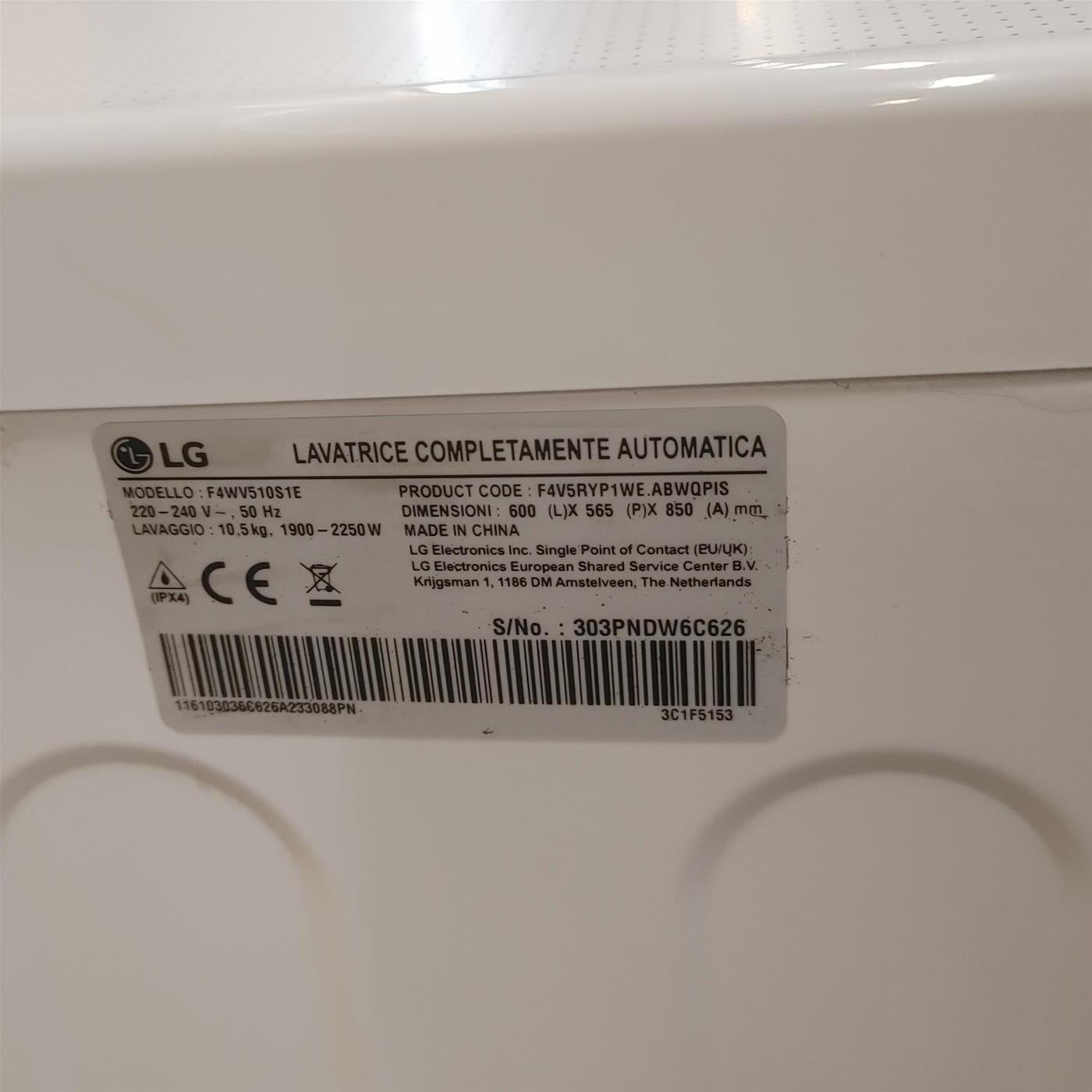 Lavatrice LG F4WV510S1E Caricamento frontale 10,5 kg 1400 Giri/min Bianco