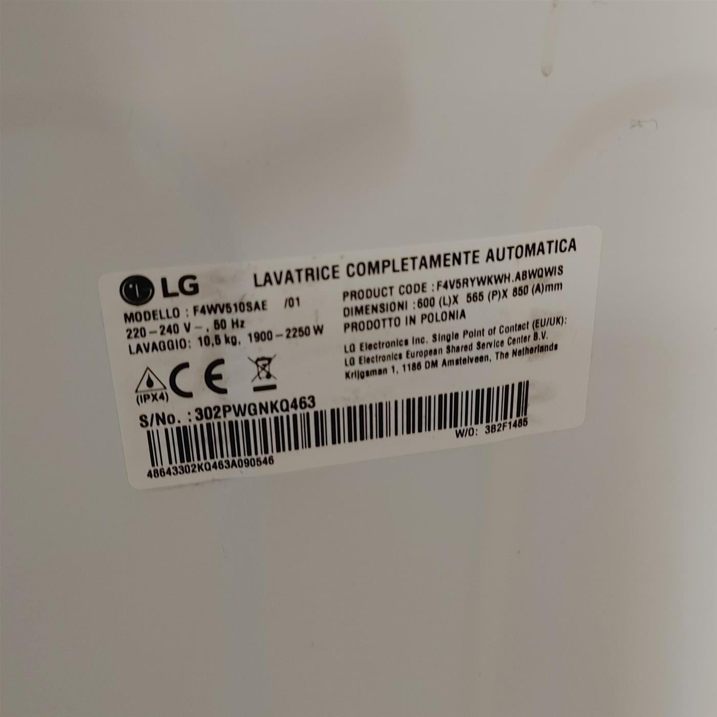 LG F4WV510SAE lavatrice Caricamento frontale 10 kg 1400 Giri/min A Bianco