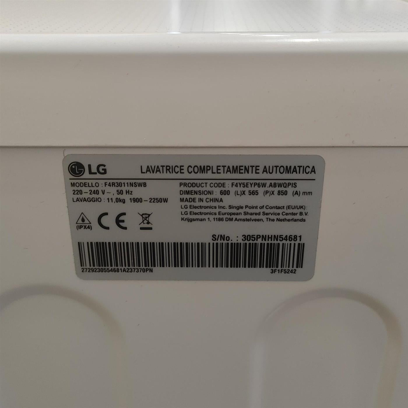 Lavatrice LG F4R3011NSWB Carica frontale 11 kg 1400 Giri/min Bianco