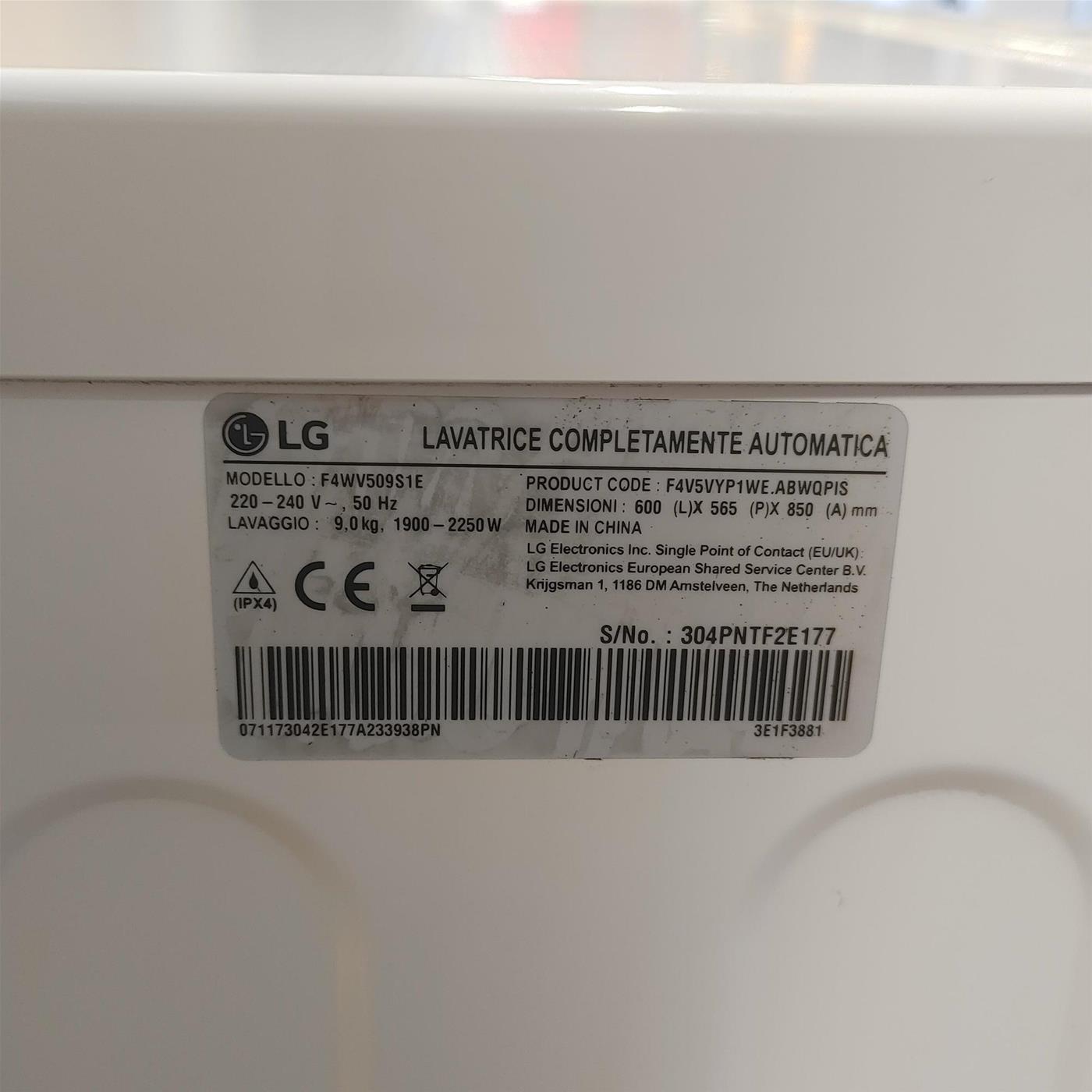 Lavatrice LG F4WV509S1E Carica frontale 9 kg 1400 Giri/min Bianco