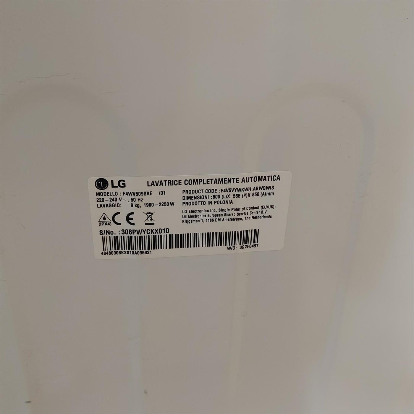 Lavatrice LG F4WV509SAE Carica frontale 9 kg 1400 Giri/min Bianco