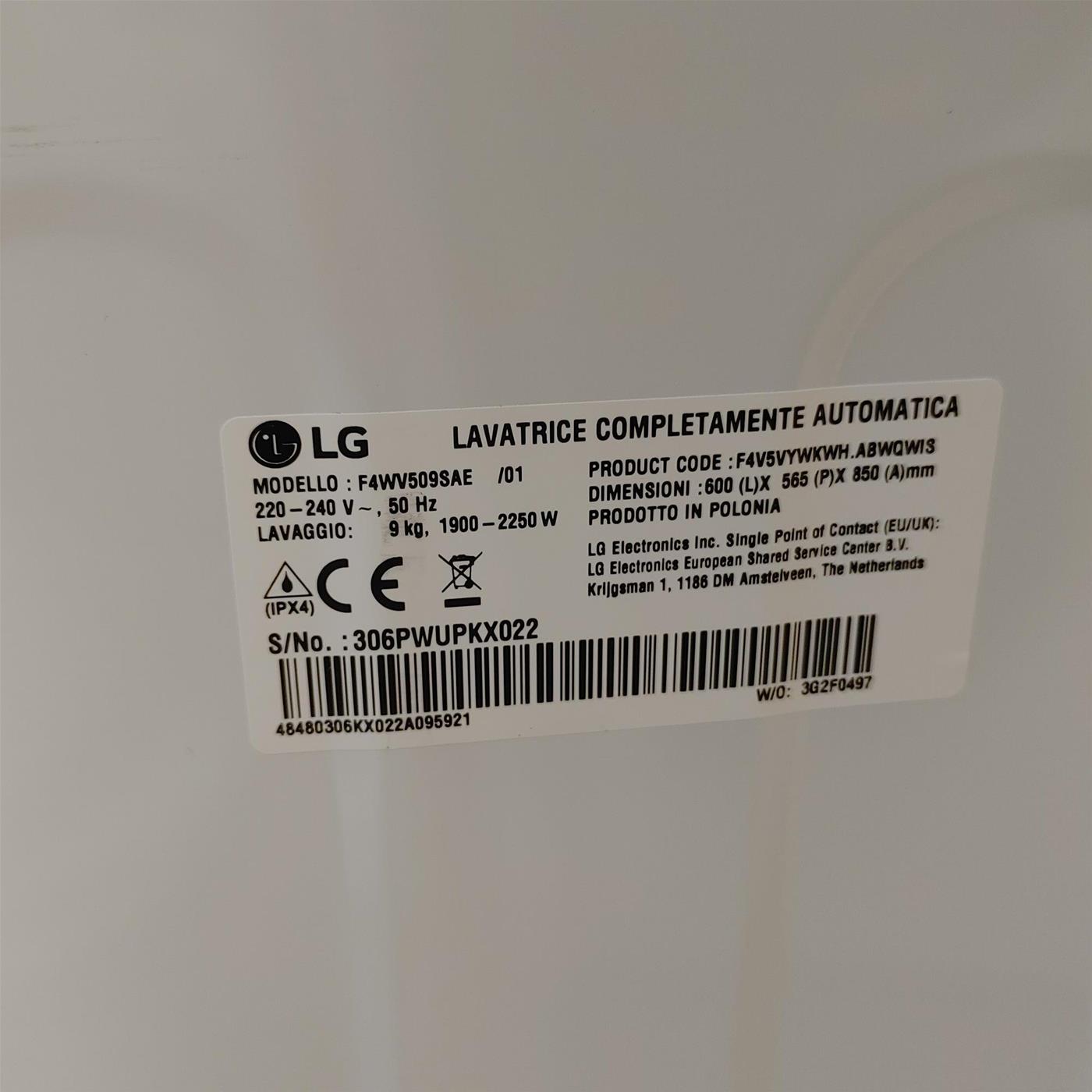Lavatrice LG F4WV509SAE Carica frontale 9 kg 1400 Giri/min Bianco