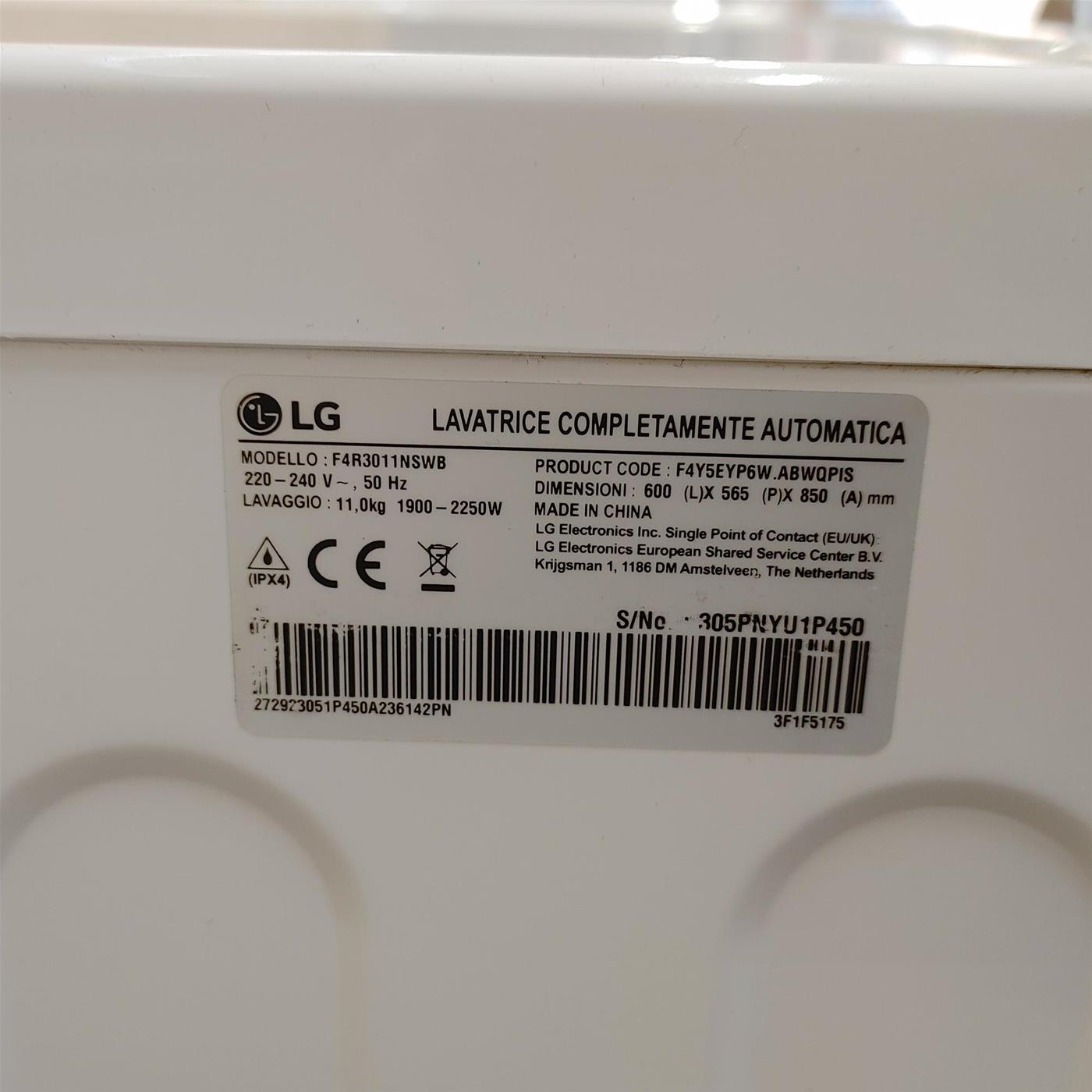 Lavatrice LG F4R3011NSWB Carica frontale 11 kg 1400 Giri/min Bianco