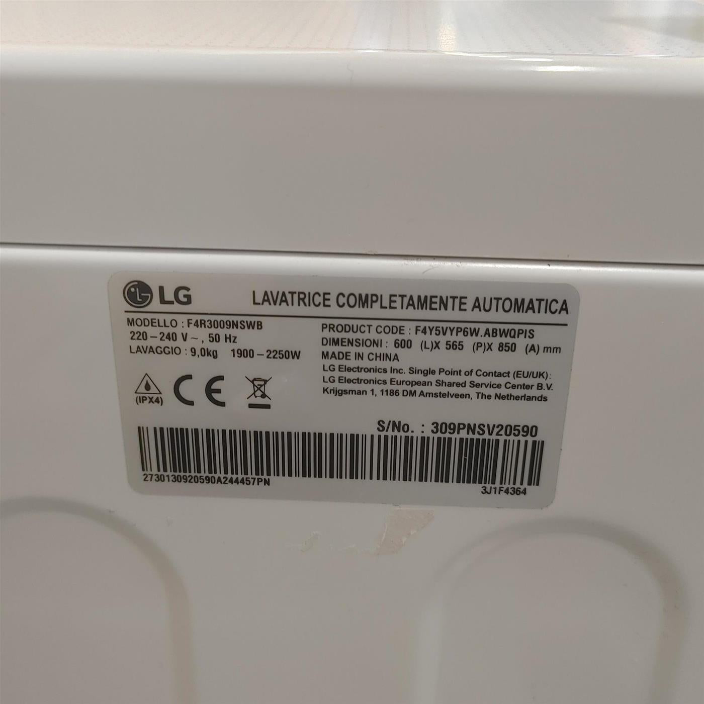 Lavatrice LG F4R3009NSWB Carica frontale 9 kg 1400 Giri/min Bianco