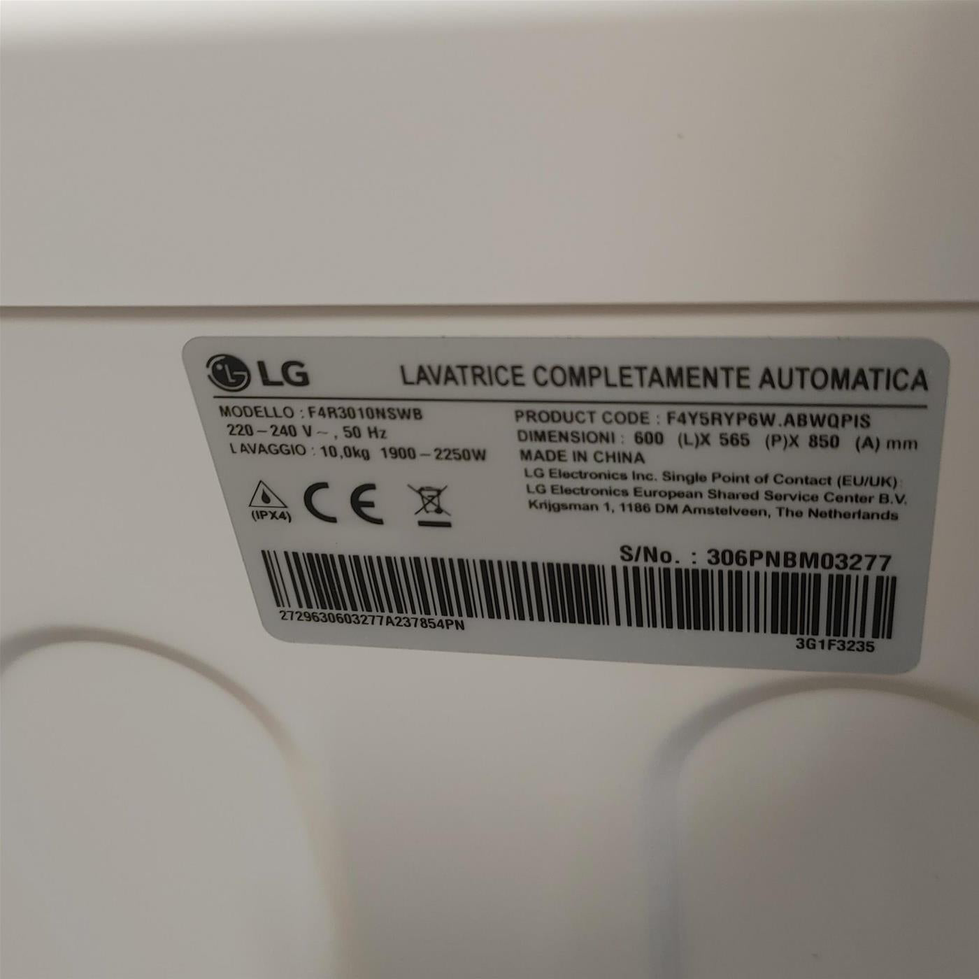 Lavatrice LG F4R3010NSWB Carica frontale 10 kg 1400 Giri/min Bianco