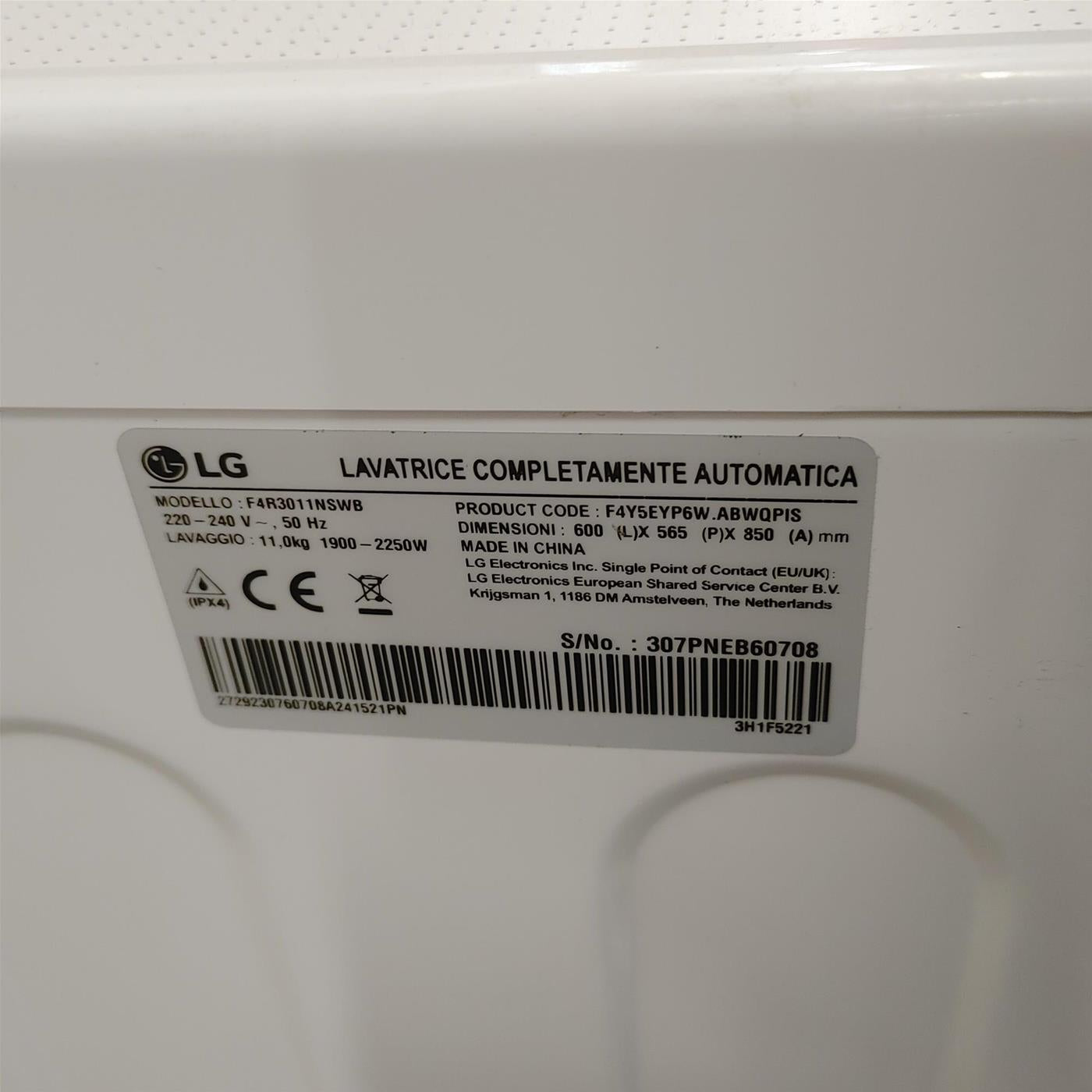 Lavatrice LG F4R3011NSWB Carica frontale 11 kg 1400 Giri/min Bianco