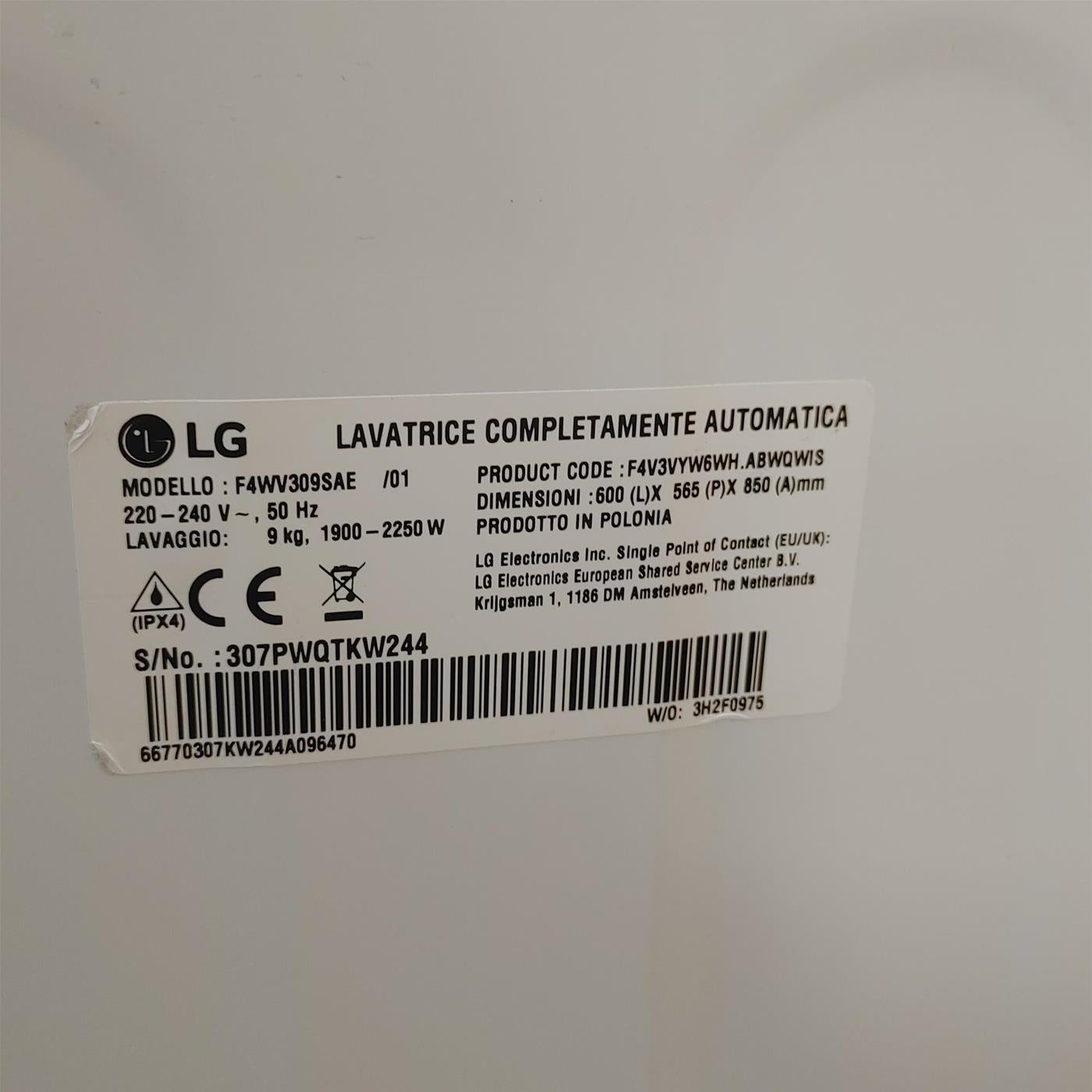 Lavatrice LG F4WV309SAE Carica frontale 9 kg 1400 Giri/min Bianco