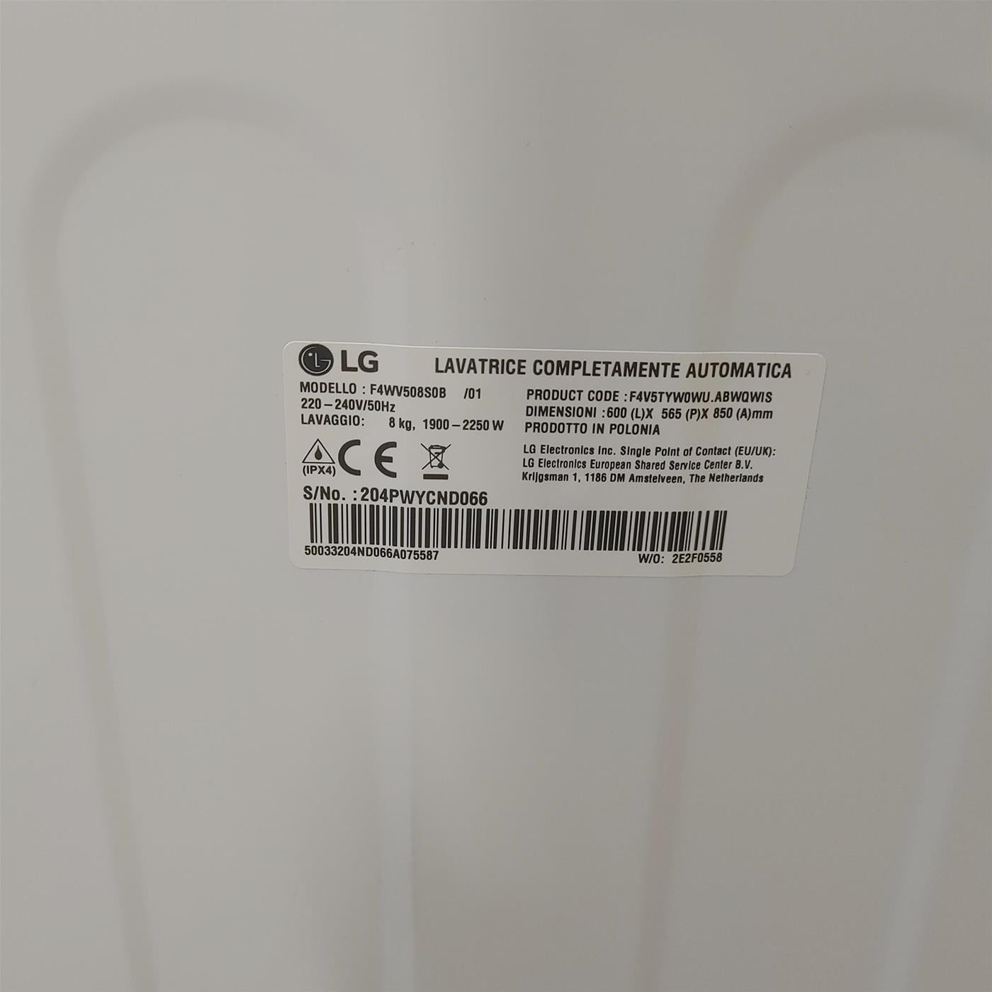 Lavatrice LG F4WV508S0B Carica frontale 8 kg 1400 Giri/min Bianco