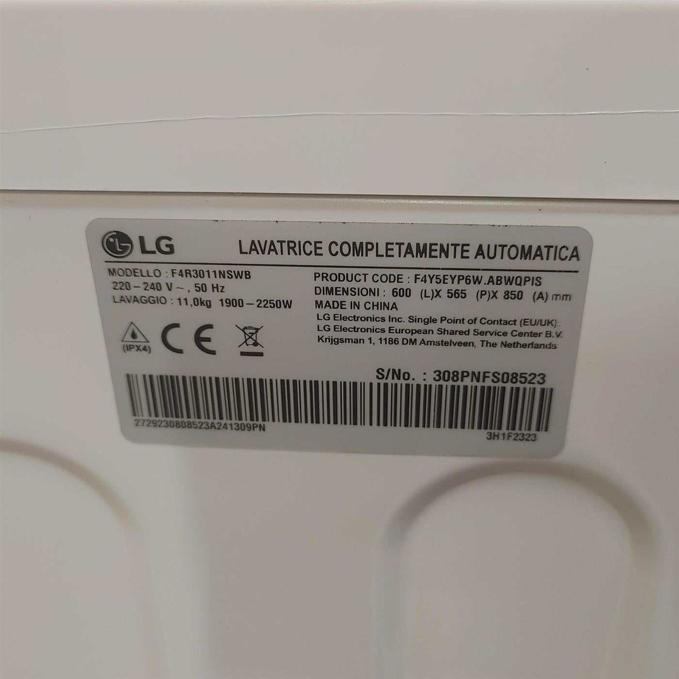 Lavatrice LG F4R3011NSWB Carica frontale 11 kg 1400 Giri/min Bianco