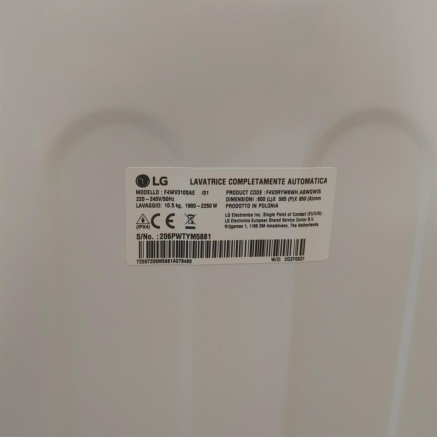 LG F4WV310SAE lavatrice Caricamento frontale 10,5 kg 1400 Giri/min A Bianco