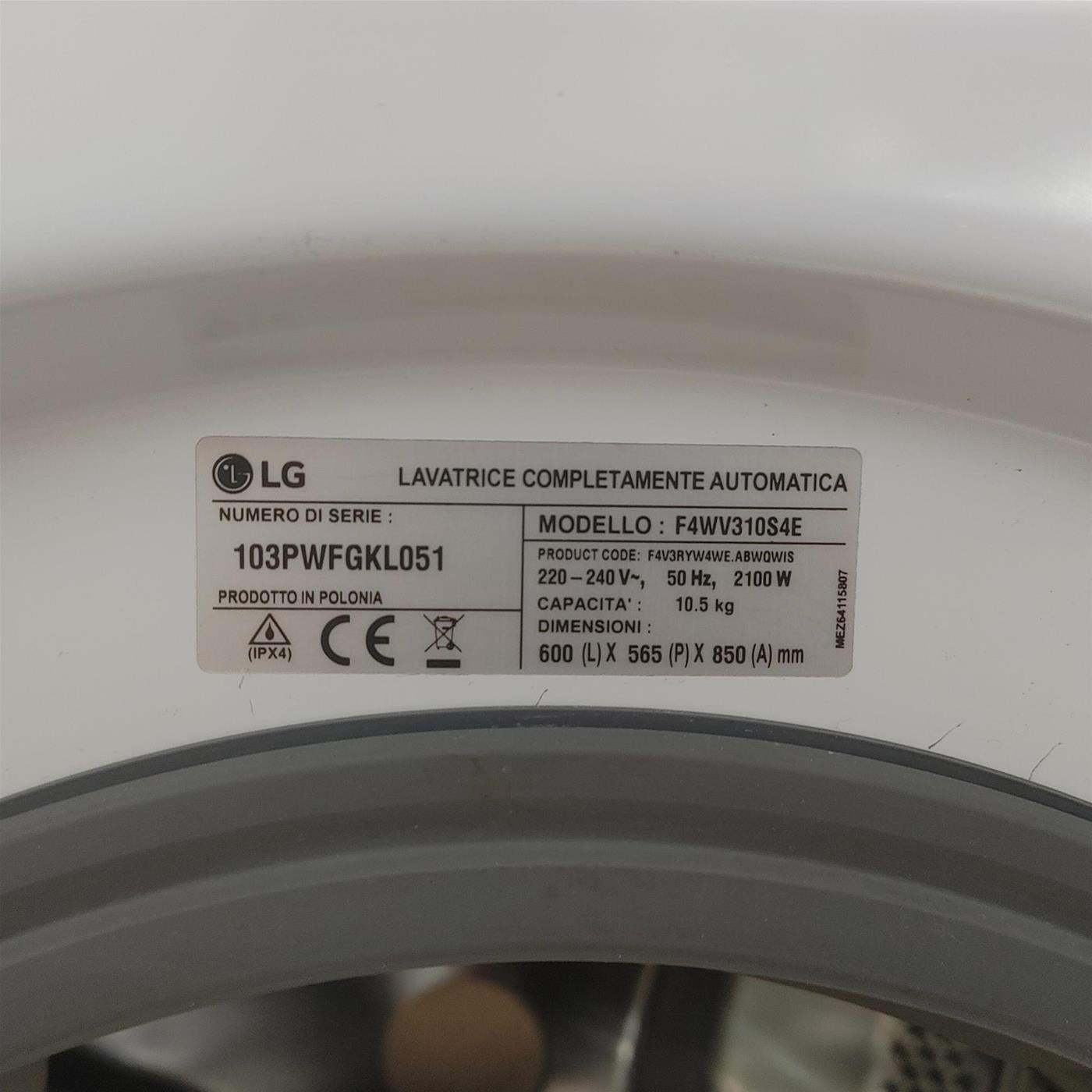 LG F4WV310S4E Lavatrice Intelligente AIDD 10,5kg Vapore 1400 Giri/min Carica frontale Classe B