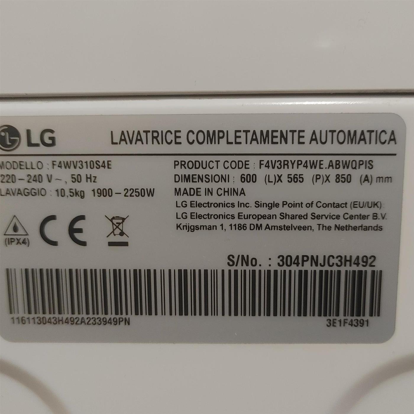 Lavatrice Intelligente LG F4WV310S4E AIDD Vapore 10,5 Kg