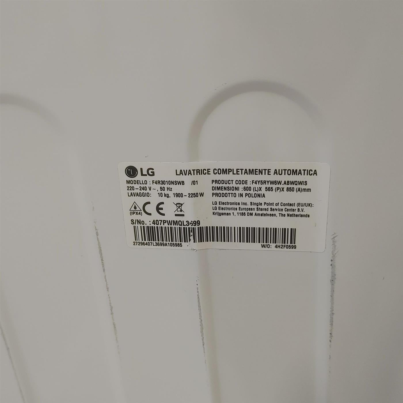 Lavatrice LG F4R3010NSWB Carica frontale 10 kg 1400 Giri/min Bianco