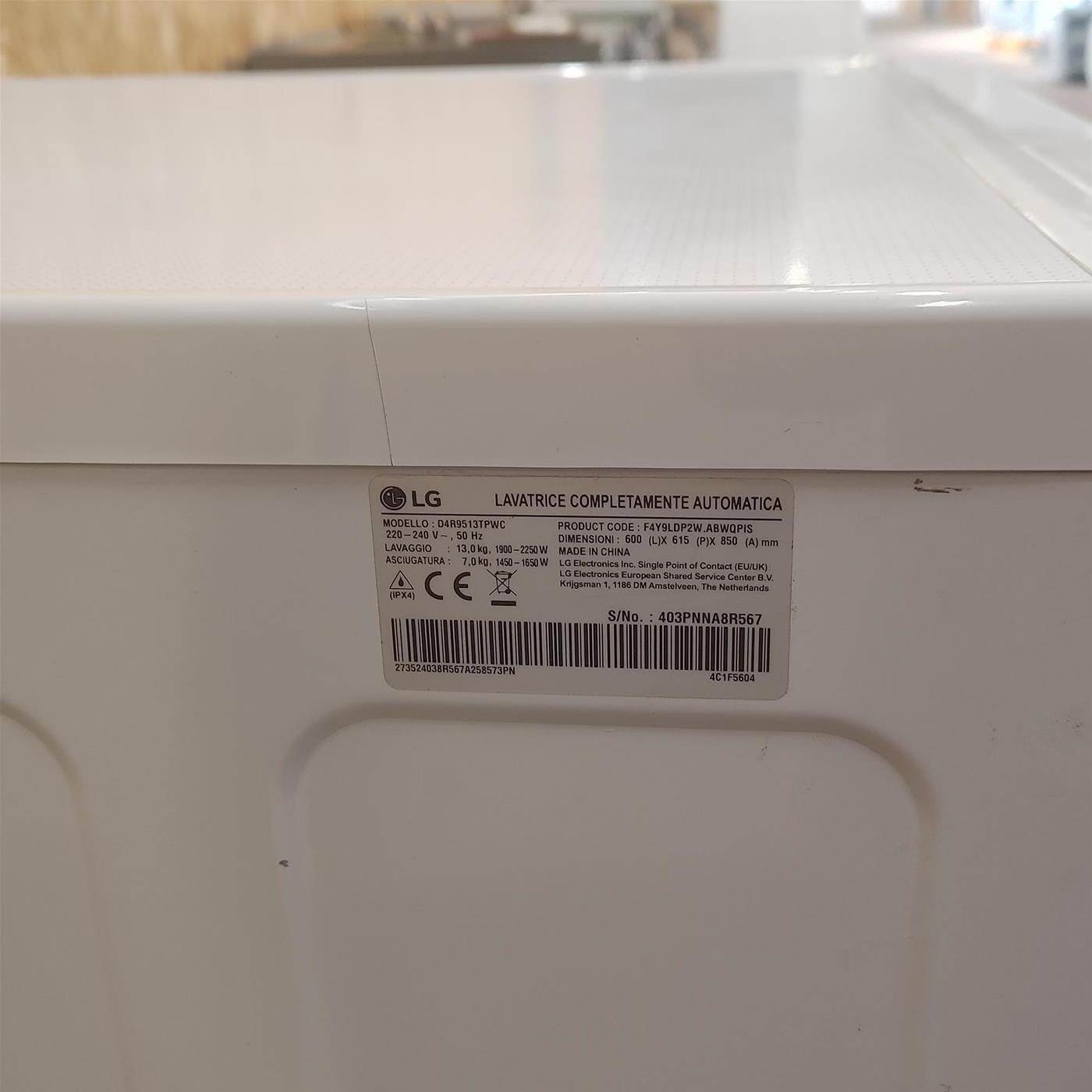 Lavasciuga intelligente LG D4R9513TPWC Libera installazione Carica frontale