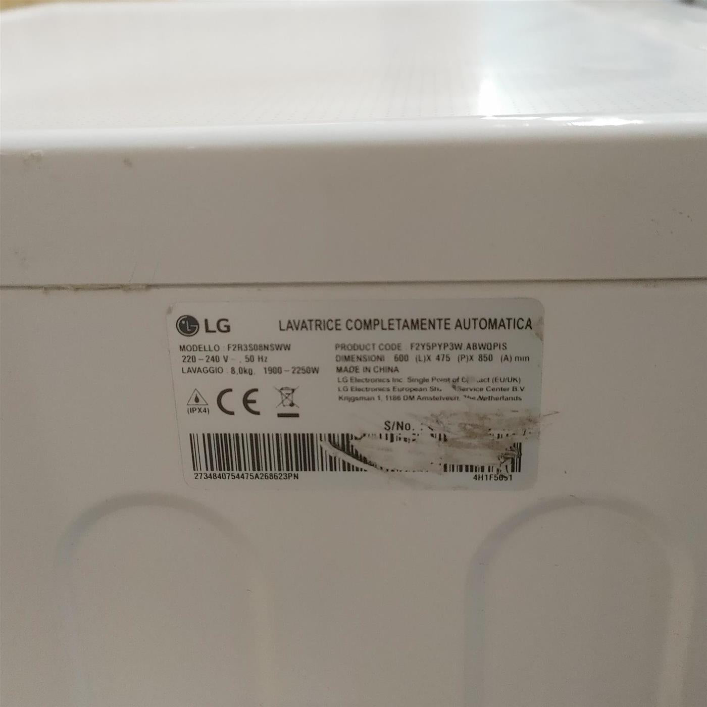 Lavatrice LG F2R3S08NSWW AI DD, Vapore, AI Wash 8 Kg