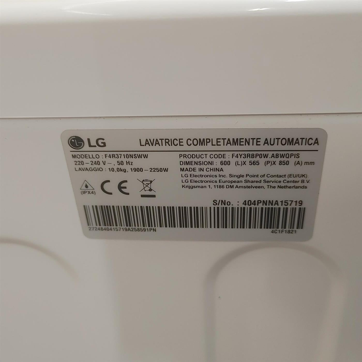 Lavatrice LG F4R3710NSWW Carica frontale 10 kg 1400 Giri/min Bianco