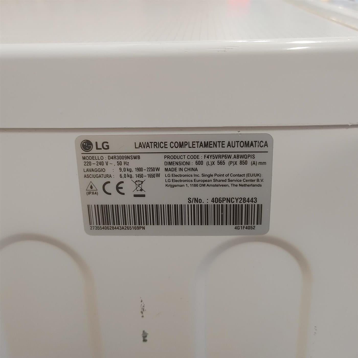 Lavasciuga LG D4R3009NSWB 9/6kg AI DD, Classe D