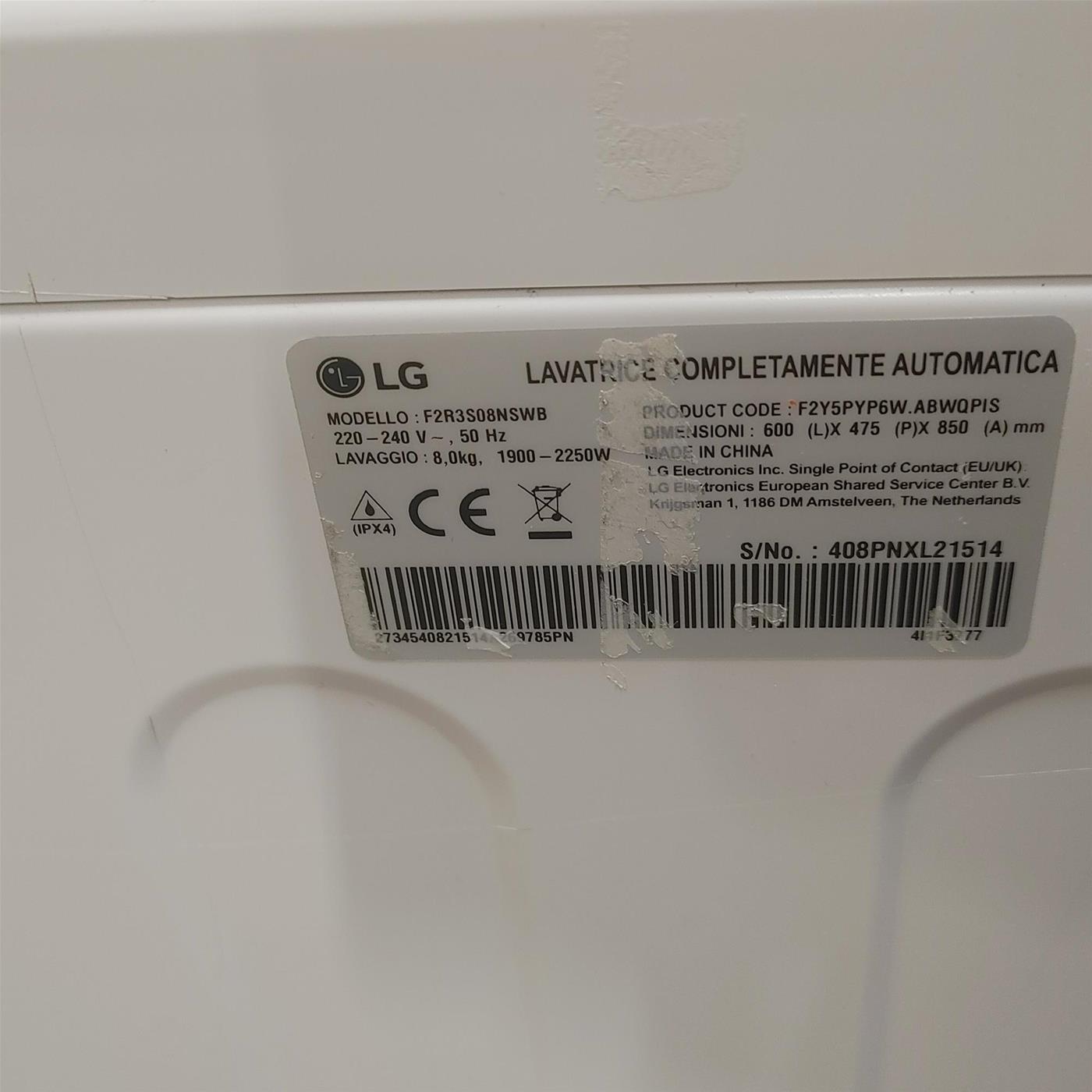LG AI DD F2R3S08NSWB Lavatrice Slim a Carica Frontale 8kg Serie R3, Lavatrice Classe A, 1200 giri