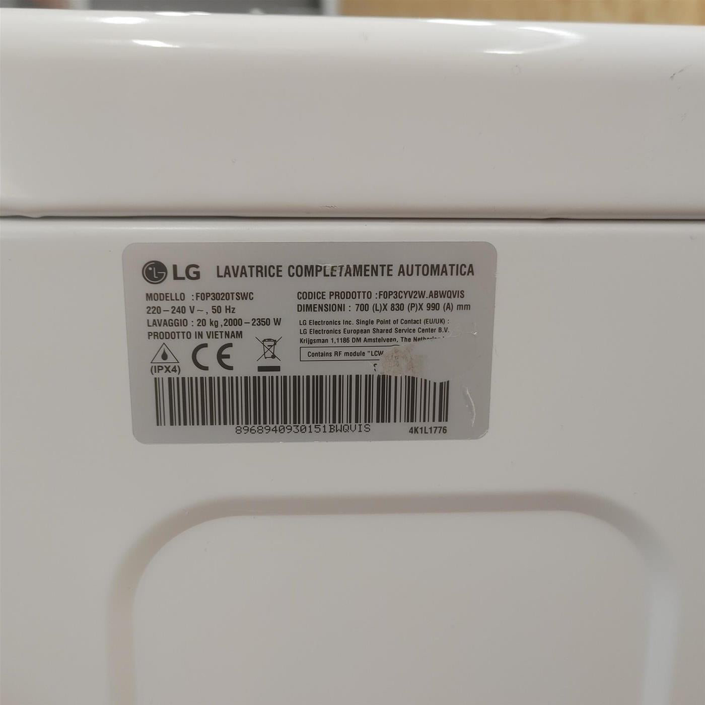 Lavatrice intelligente LG F0P3020TSWC 20 Kg XL
