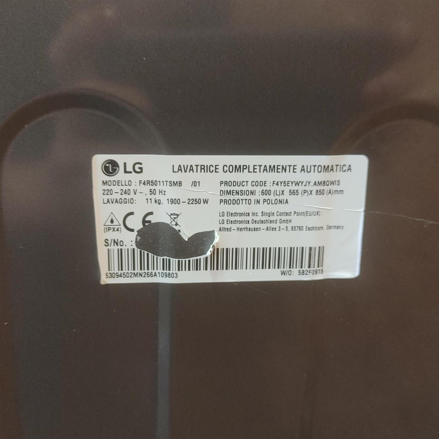 Lavatrice LG F4R5011TSMB Carica frontale 11 kg