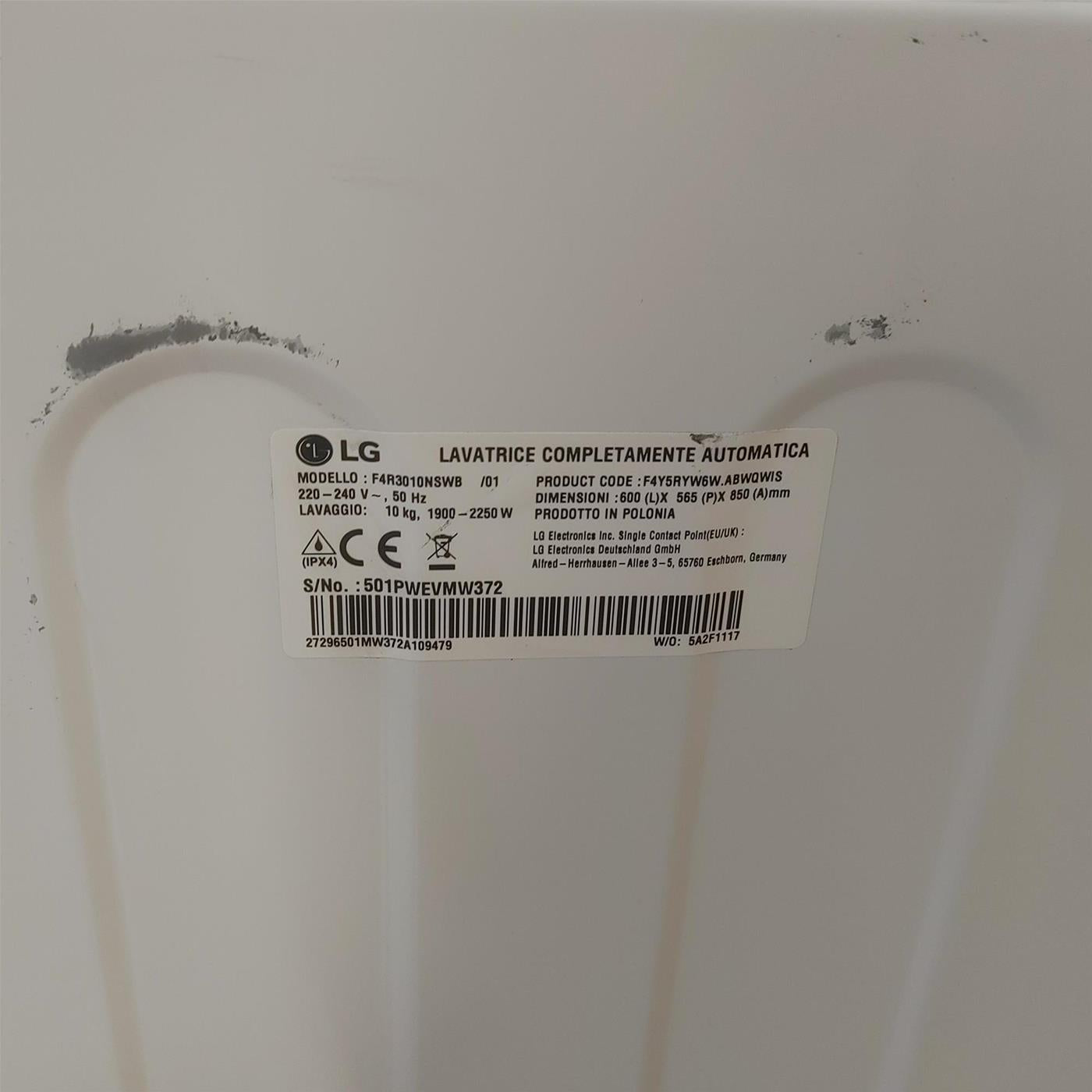 Lavatrice intelligente LG F4R3010NSWB AI DD, Lavaggio a vapore 10 Kg