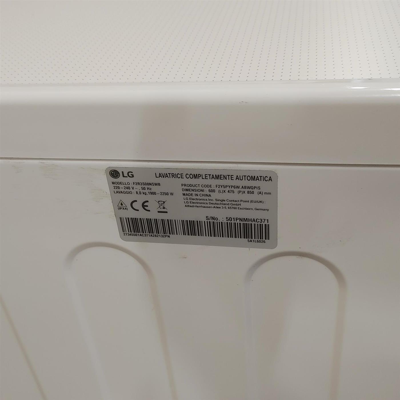 Lavatrice LG F2R3S08NSWB AI DD, Vapore, AI Wash 8 Kg