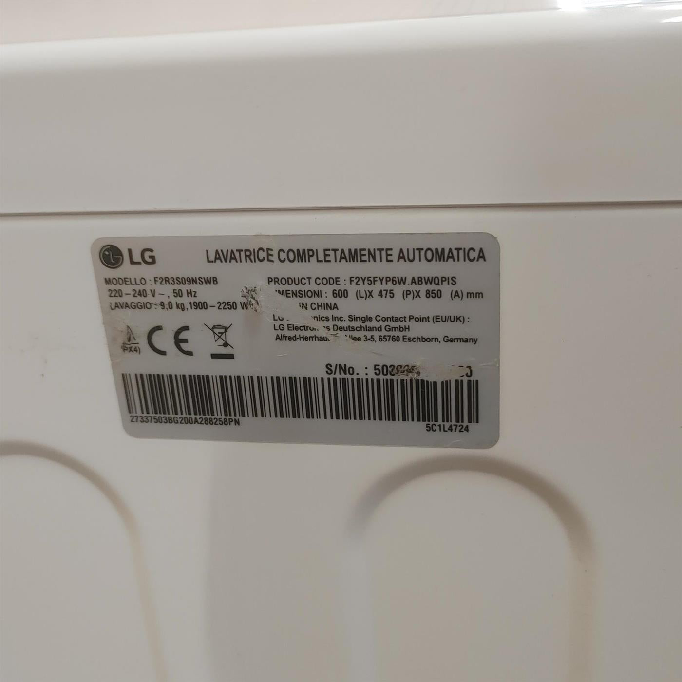 Lavatrice LG F2R3S09NSWB 9 Kg AI DD Vapore, AI Wash