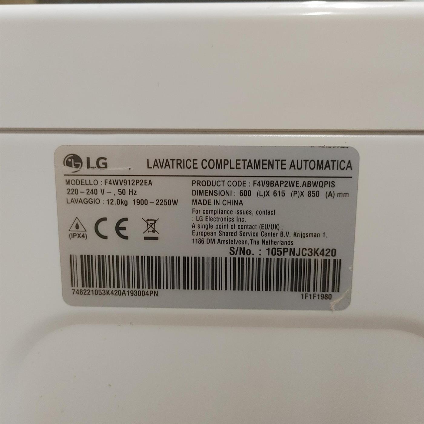 Lavatrice LG F4WV912P2 Classe A 12 Kg
