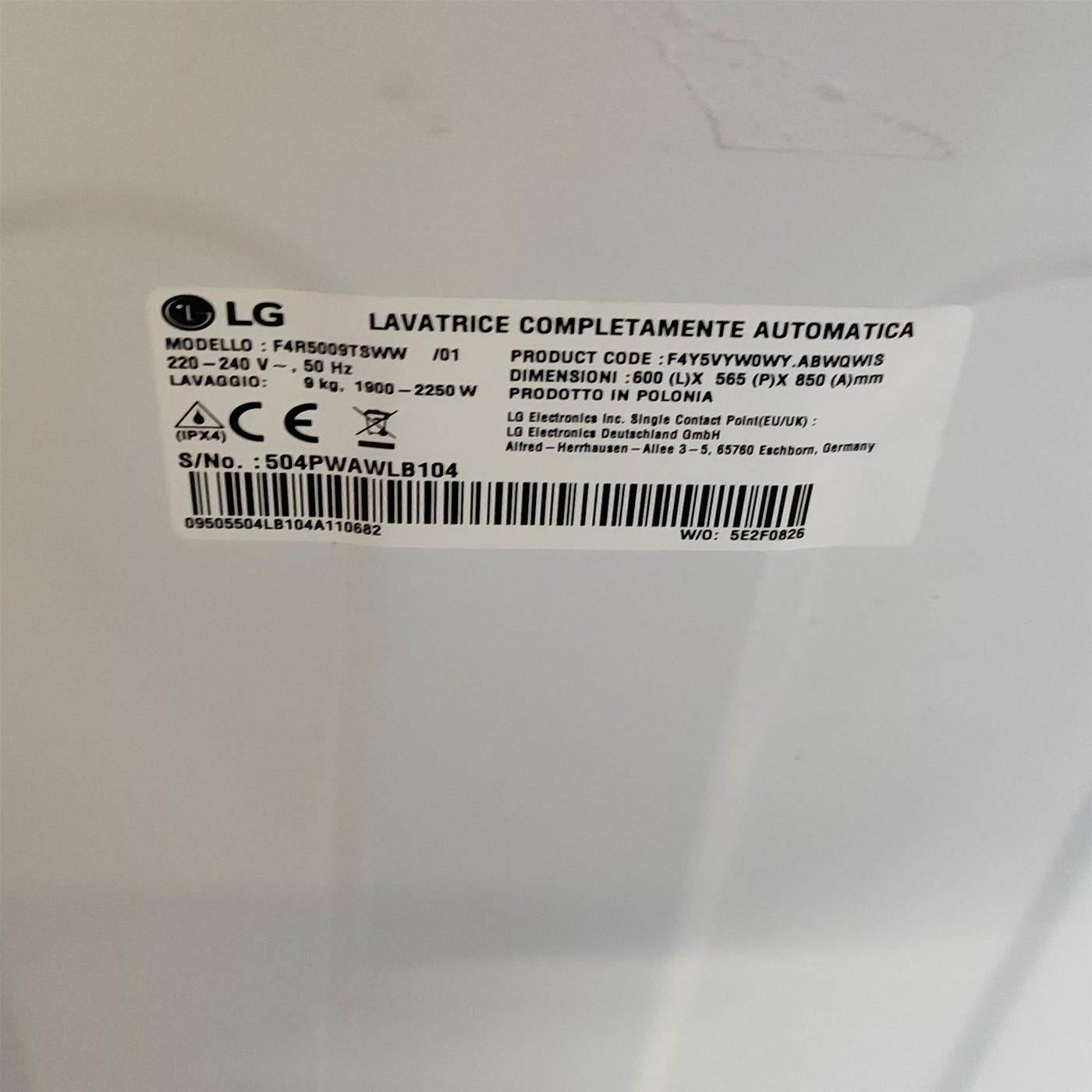 Lavatrice intelligente LG F4R5009TSWW 9 Kg