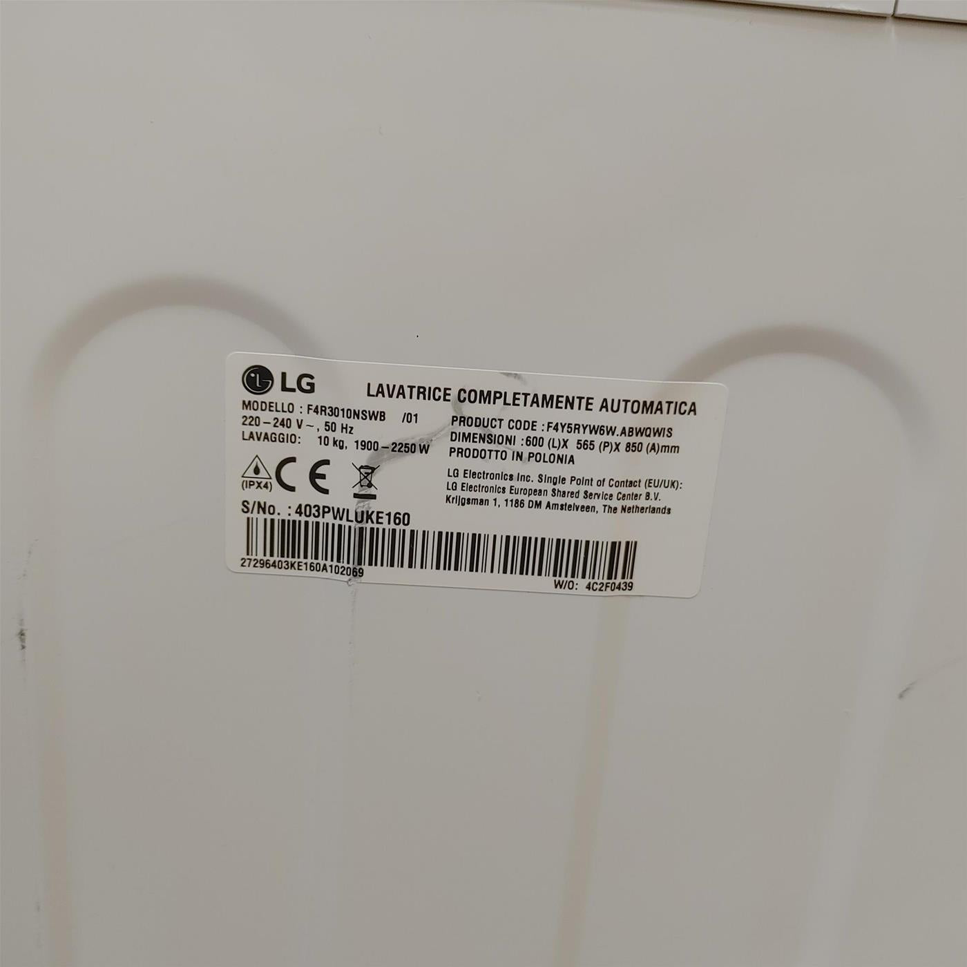 Lavatrice intelligente LG F4R3010NSWB Classe A 10 Kg