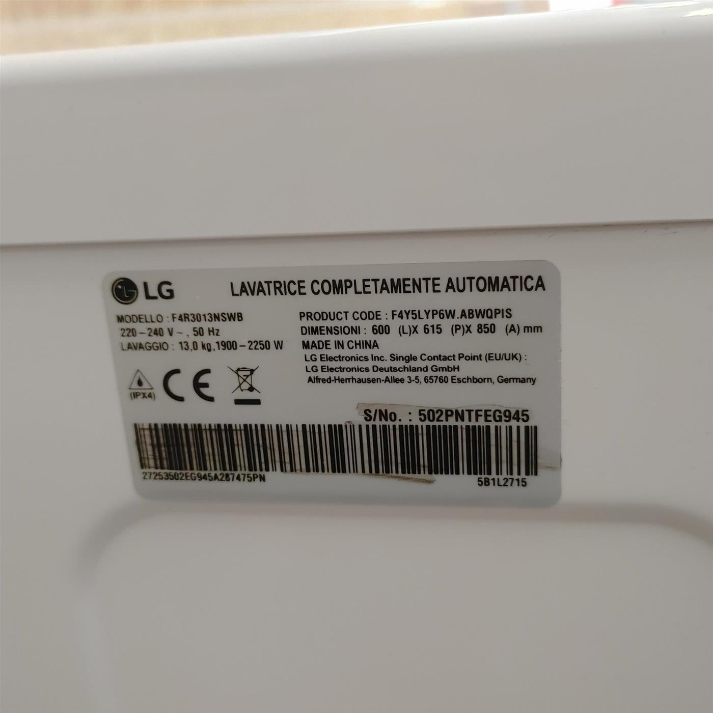 Lavatrice intelligente LG F4R3013NSWB Classe A 13 Kg